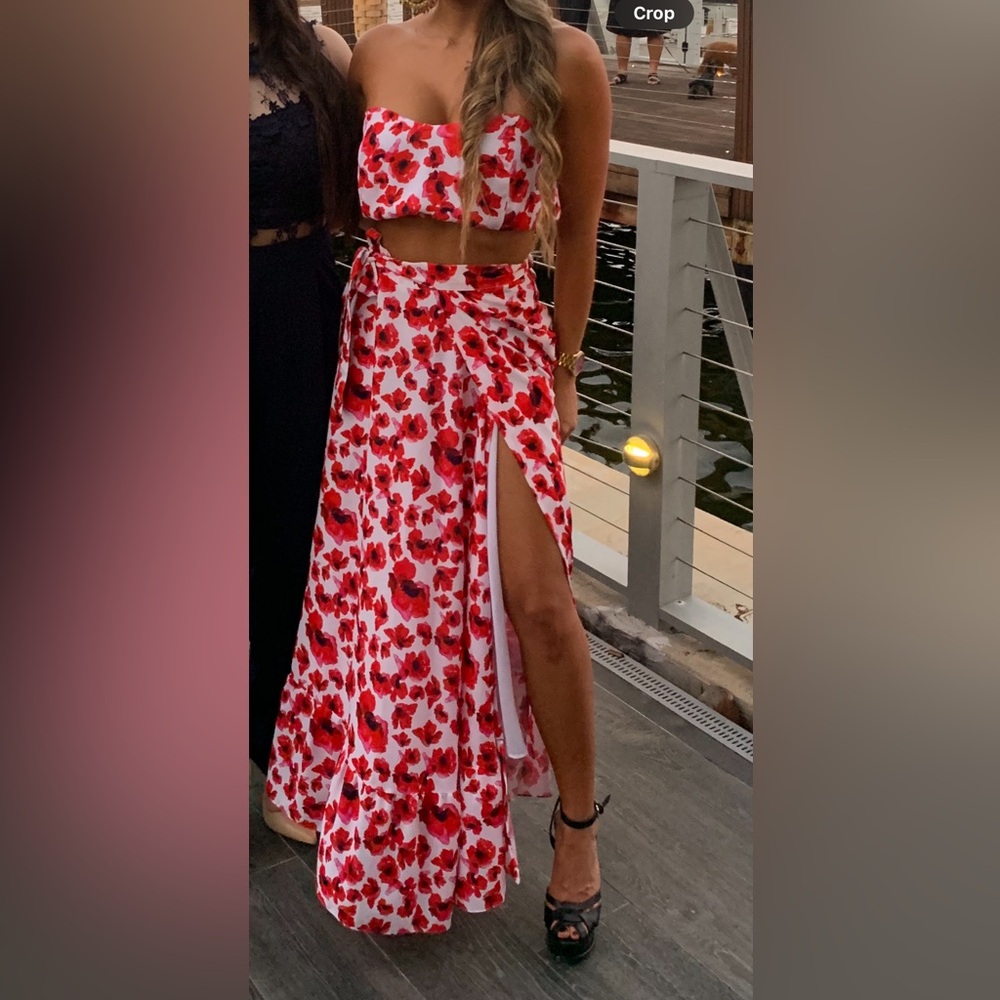 Floral Red and White Maxi Dress